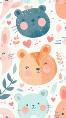 Fototapeta premium Pattern illustration with cute animals