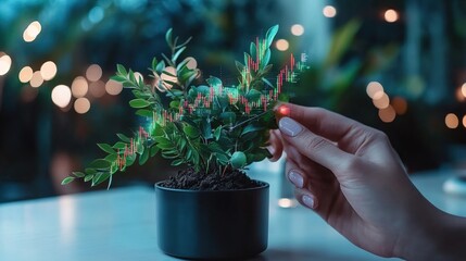 Conceptual Representation of Financial Growth with Plant and Graph Overlay, Symbolizing Investment, Nature, and Economic Progress in a Creative Composition