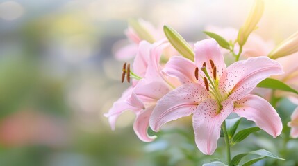 Obraz premium Beautiful Pink Lily Flowers Blossom Floral Nature Spring Summer Garden Botany Peta