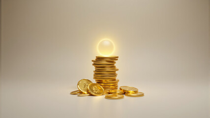Minimalist Stack of Gold Coins with Subtle Glow
