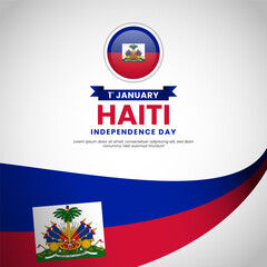 Haiti independence day square banner background template with waving flag