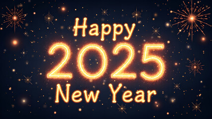 Happy New Year 2025 with Sparkles and Fireworks. Concept of celebration, holiday, and party.