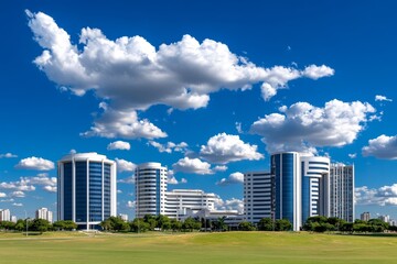 A modern cityscape of BrasÃ­lia, featuring the National Congress building and other unique architectural landmarks