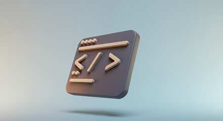 3D Render of Code Icon, Web Development Symbol, Programming, Software, Application