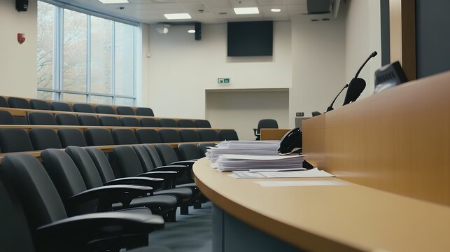 Empty meeting room with scattered budget papers and vacant chairs, symbolizing the aftermath of intense decision-making and strategic planning sessions.