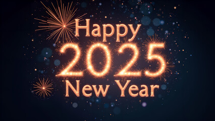 Happy New Year 2025 with Sparkler Fireworks. Concept of celebration, holiday, and party.