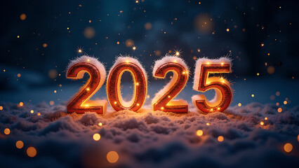 2025 New Year in Snow. Concept of celebration, winter holidays, and new beginnings.