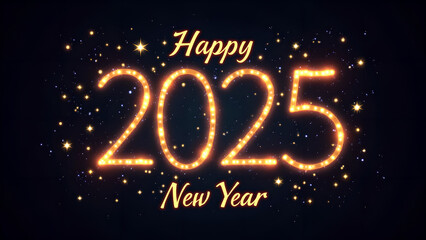 Happy New Year 2025 Glowing Lights Design. Concept of celebration, holiday, and party.