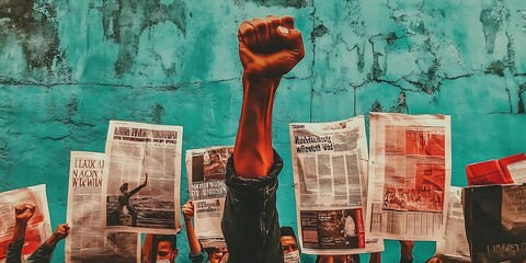 Highlighting the struggle of newspaper workers through a visual protest representation.