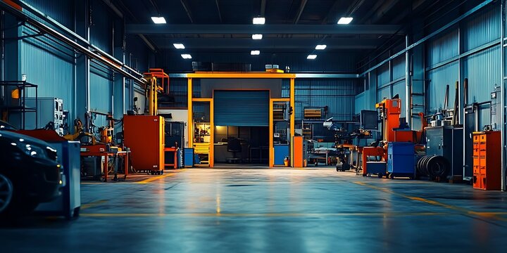 A car repair station showcasing an empty workshop environment.