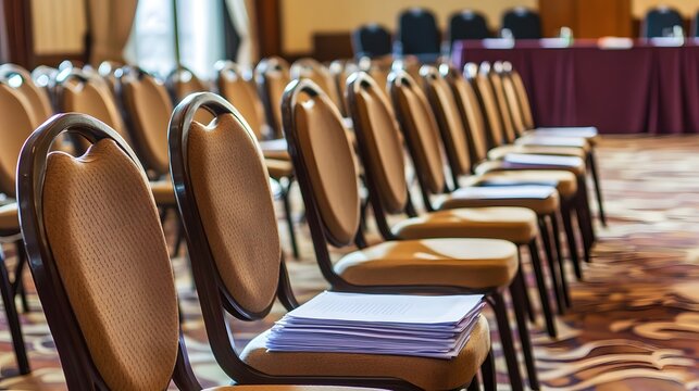 Empty meeting room with scattered budget papers and vacant chairs, symbolizing the aftermath of intense decision-making and strategic planning sessions.