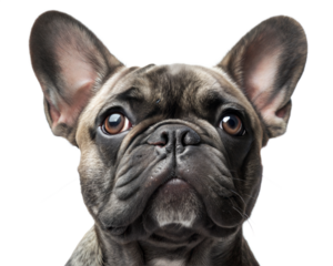 French bulldog portrait looking at camera isolated on white background. French bulldog headshot on white background