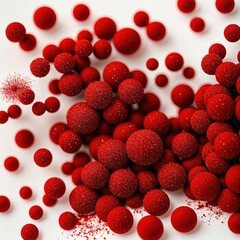  Floating red spheres on a bright white background.