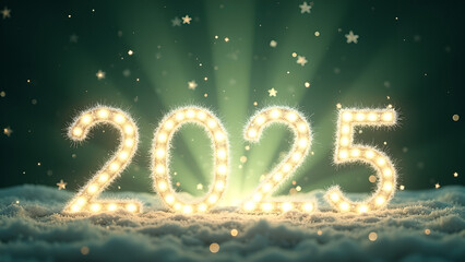 2025 New Year's Eve celebration with lights. Concept of hope, future, and celebration.