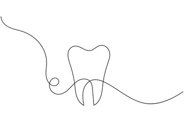 Continuous one line art of teeth isolated flat vector illustration