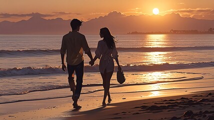 Golden Moments. A Romantic Stroll by the Sunset