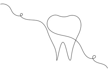 Continuous one line art of teeth isolated flat vector illustration