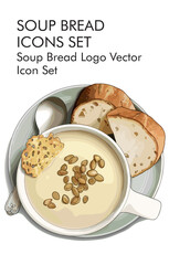 Soup bread logo vector icon set 