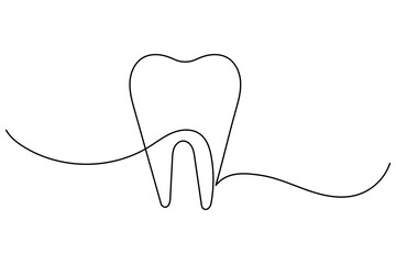 Continuous one line art of teeth isolated flat vector illustration