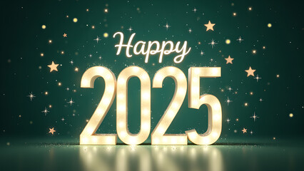 Happy New Year 2025 with illuminated numbers. Concept of celebration, holiday, and party.