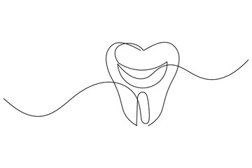 Continuous one line art of teeth isolated flat vector illustration