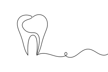 Continuous one line art of teeth isolated flat vector illustration