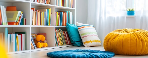 Stylish white wooden bookshelves designed for children's rooms.