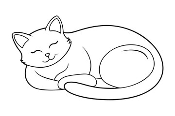 Sleeping Cat Vector Illustration Minimalist Line Drawing Design
