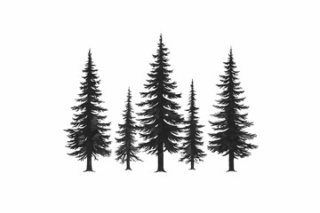 Black Silhouette of Evergreen Trees for Design and Nature Themes
