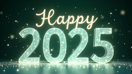 Happy New Year 2025 Glowing Text. Concept of celebration, holiday, and future.