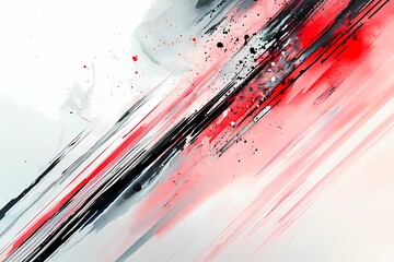 Abstract Art with Bold Red and Black Streaks on White Background