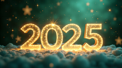 2025 New Year's Eve celebration with golden lights. Concept of hope, future, and new beginnings.