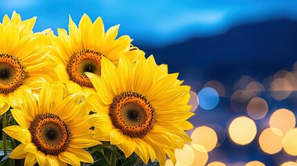 Fototapeta premium Vibrant Golden Sunflowers at Sunset Bokeh Background