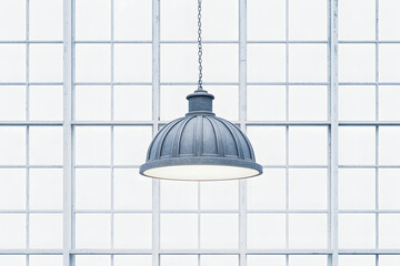 Minimalistic Industrial Style Pendant Light Hanging in a Bright Space with Modern Architecture and Large Windows Creating an Inviting Atmosphere