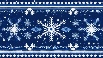 A festive blue and white pattern featuring snowflakes, perfect for winter-themed designs.