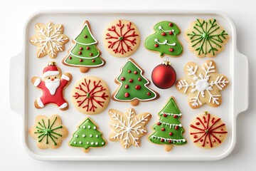 Holiday cookies arranged in festive shapes on a baking tray, Christmas Festival, a fun and creative seasonal baking concept