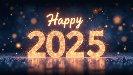 Happy New Year 2025 with Sparkling Lights. Concept of celebration, party, and holiday.