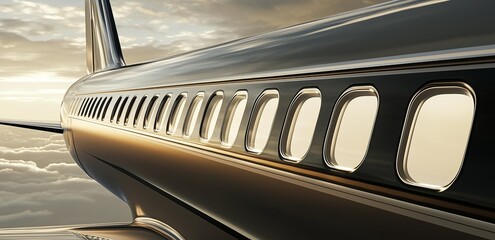 Aeroplane exterior showing row of windows.