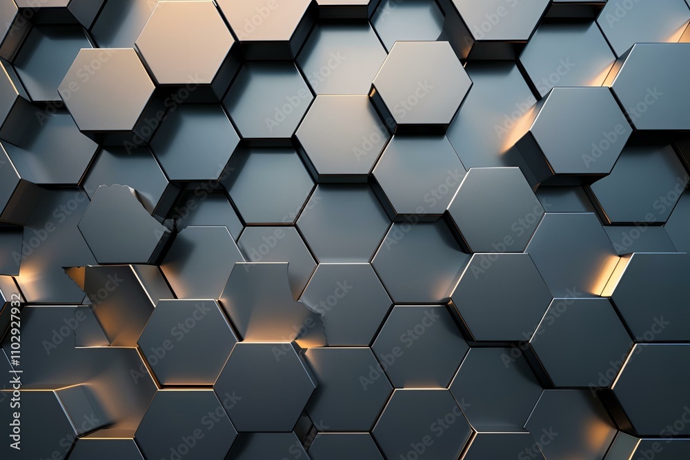 Sticker abstract background featuring interlocking hexagons in a sleek metallic finish, with a refined textu