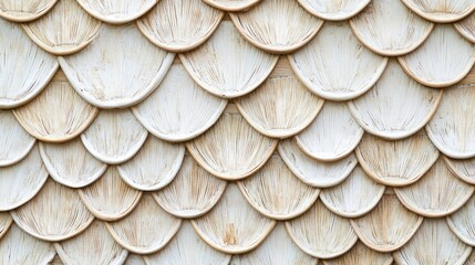 Fototapeta premium Decorative wall featuring overlapping scalloped patterns in a light color.