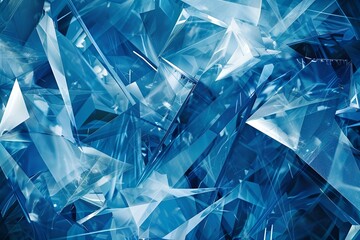 Dynamic abstract polygonal design with deep and light blue tones, creating a layered, crystalline effect with sharp edges and smooth transitions