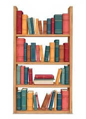 Bookshelf clipart filled with books of various sizes. watercolor illustration, Perfect for nursery art, simple clipart, single object, white color background