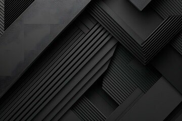 Elegant black abstract background with minimal design elements, incorporating grey diagonal lines and geometric shapes with a 3D effect, creating a stylish, contemporary feel