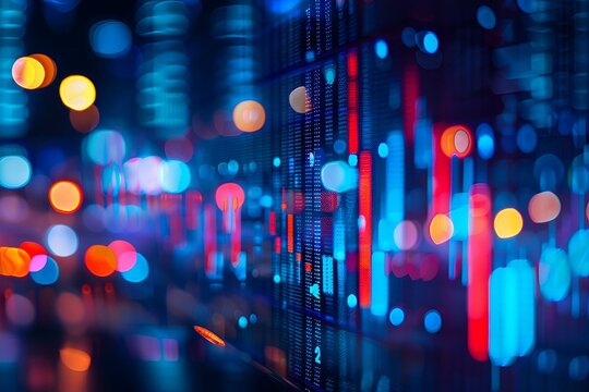 Financial world abstract with rich colors and bokeh lights, creating a lively, high-tech background that conveys online finance and investment concepts