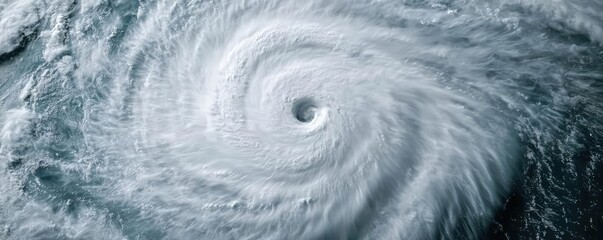 Aerial view of a powerful and swirling hurricane over the ocean, dramatic weather formation.