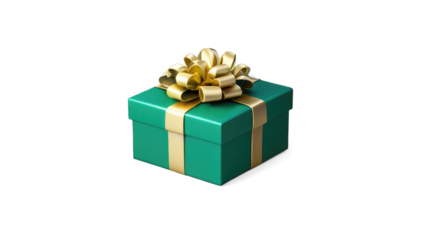 Elegant Green Gift Box A rich green box adorned with a luxurious gold ribbon png