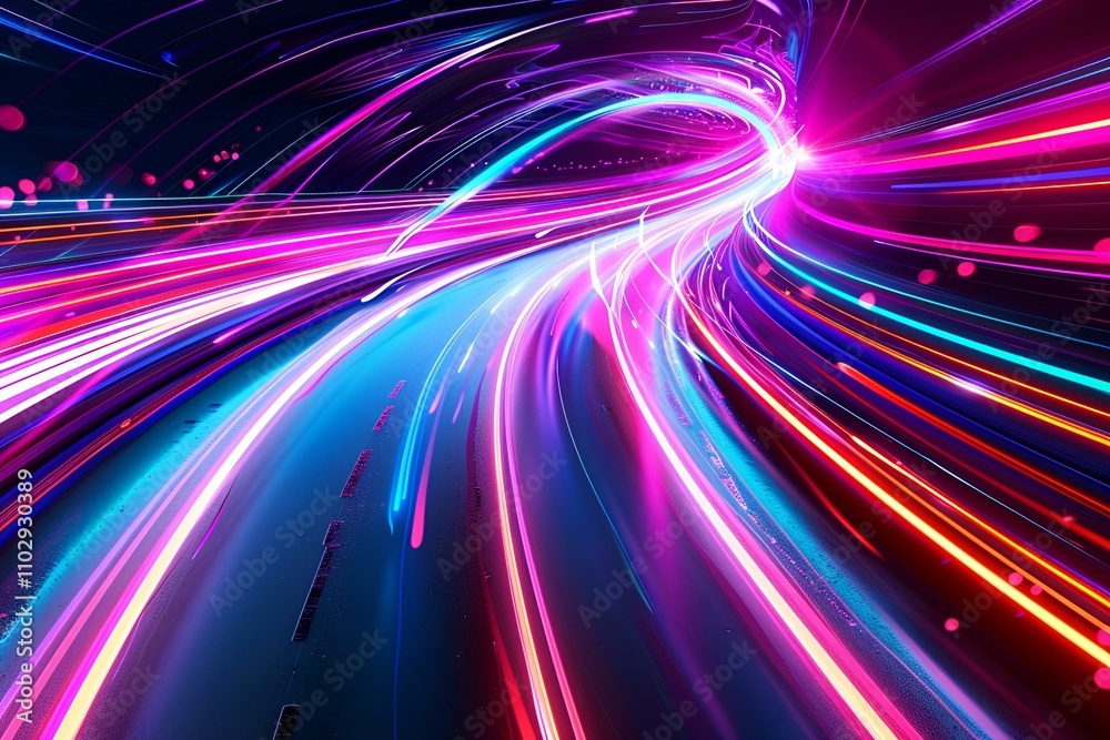 Canvas Prints neon glow lines racing across a dark background, creating a high-speed, abstract technology scene wi