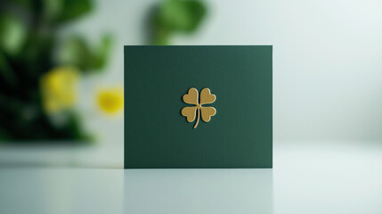 Minimalist green gift card with a single golden shamrock icon in the center