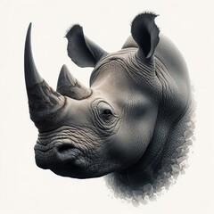 Fototapeta premium Majestic White Rhino Portrait Detailed, Monochrome, Wildlife Art