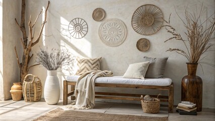 Boho Chic Living Room with Natural Textures and Neutral Tones V1